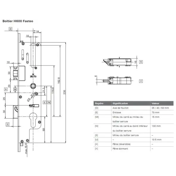 Serrure ROTO H600 Fasteo EA70 4 galets  à relevage
