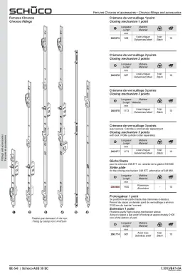 Cremone serrure schuco a crochet 3 points pour baie coulissante