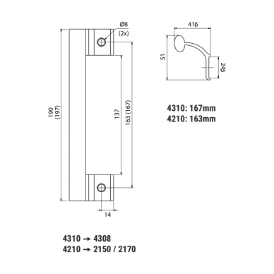 Poignée de baie vitrée 4210/4310 MR ASSA ABLOY