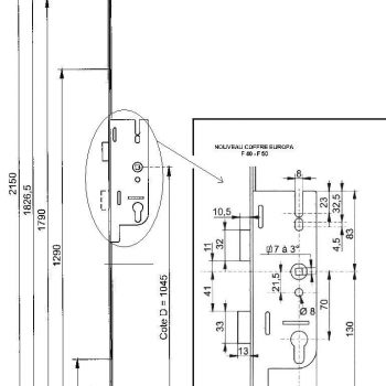 CREMONE FERCO GU EUROPA R2 AXE 40 ou 50 mm lg 2150
