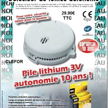 Détecteur de fumée pile lithium autonomie et garanti 10ans 