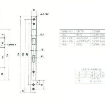 SERRURE A LARDER POUR MENUISERIE METAL - 3 POINTS/BASC.U7/AXE 21