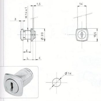 SERRURE BATTEUSE-T/ CARRE D14 - 2 CLES
