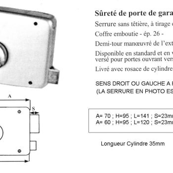 Serrure de garage à tirage cyl + bouton 