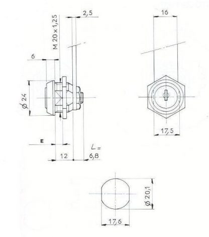 SERRURE BATEUSE L12mm / D20 - 2 CLES