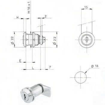 SERRURE BATTEUSE ECROU L25/D16mm - 2 CLES