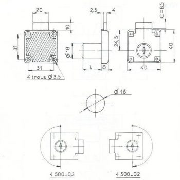 SERRURE A PLAQUER L40mm - 2 CLES