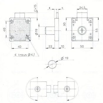 SERRURE A PLAQUER L50/L55 - 2 CLES