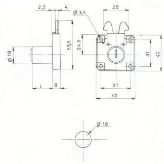 SERRURE A 2 CROCHETS L40/H40mm - 2 CLES
