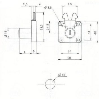 SERRURE A 2 CROCHETS L40/H40mm - 2 CLES