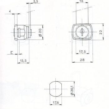 SERRURE BATTEUSE CARRE L18/D20 - 2 CLES
