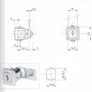 SERRURE BATTEUSE A TETE CARRE - 2 CLES