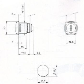 SERRURE BATTEUSE .CARRE-ECROUS L26/D19 - 2 CLES
