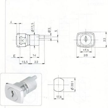 SERRURE A ENTRAINEMENT L37.5/D20 - 2 CLES