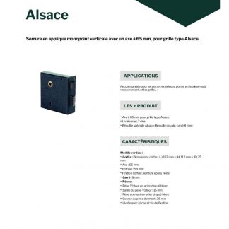 Serrure en applique JPM ALSACE AXE 65 mm