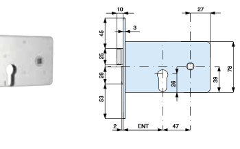serrure CISA 44360 encastrée horizontale axe 70/90 mm