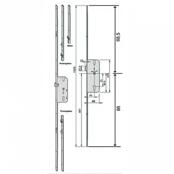 Serrure DECENA GU FERCO axe 40/70 2 galets ajustable haut + bas
