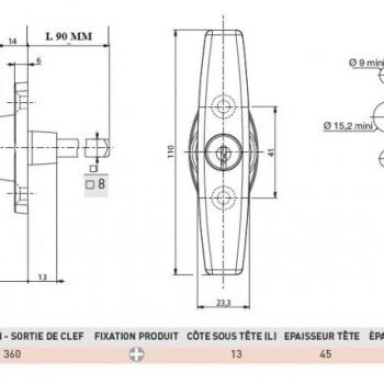 serrure ronis 1078 tige filete carre 8 mm