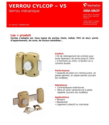 Verrou Cyclop 7600 45 Vachette - Finition Vernie