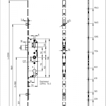 Serrure FERCO GU 35/70 2 galets G-24402-35-L-O-F
