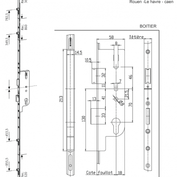 Serrure GU FERCO EUROPA 6-32298-RR-0-0-F 4 galets 50/70