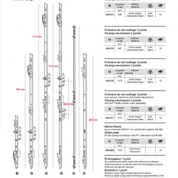 Crémone verrouillage SCHUCO RS2 a crochet pour baie coulissante
