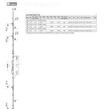 Serrure GU Ferco 6-33961 entraxe 92-4 galets automatique