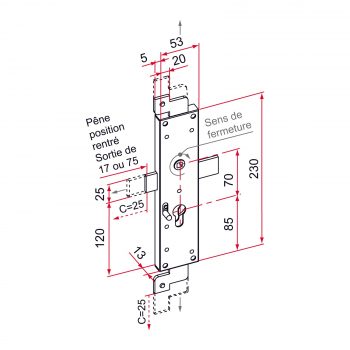 serrure 3point long pêne contrecoudé
