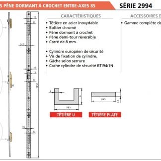 Serrure-multipoints-CVL-serie-2994-pene-dormant-a-crochet-entraxe-85-mm