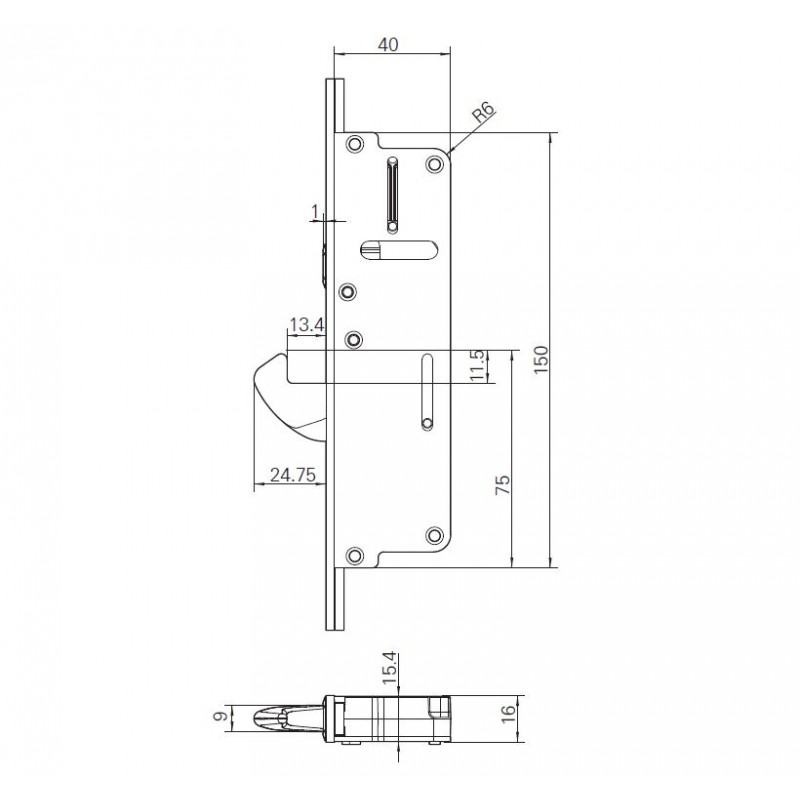 Serrure H650 35-92-8 U24 2 crochets